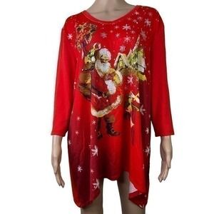 Onque Casual Women Ugly Sweater Santa Red pullover size 2X